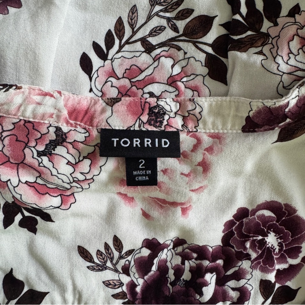 Torrid Floral Button Front Tunic Mini Dress Size 2 2X Plus Ivory Pink Burgundy - Picture 4 of 10
